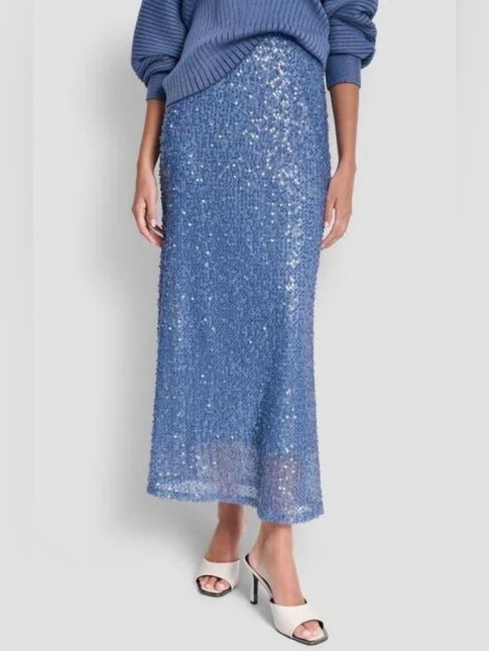 DKNY Blue Sequin Knit Midi Skirt - Women